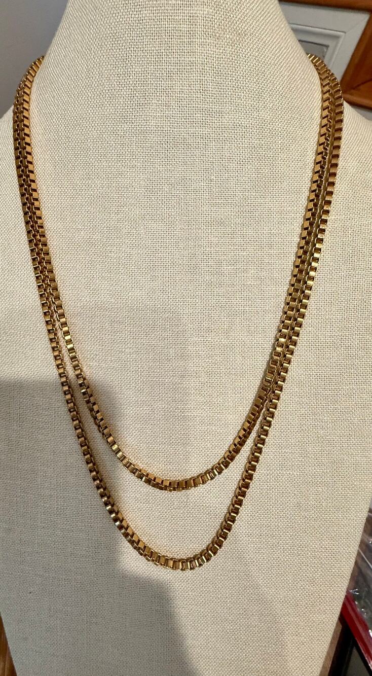 Vintage Monet Chunky Box Runway Chain 53” Gold Tone